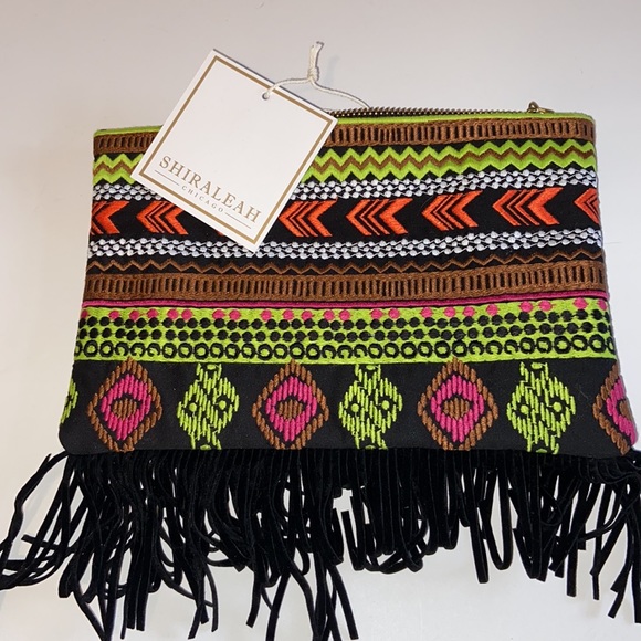 NWT Shiraleah Chicago Embroidered fringe clutch Colorful Southwestern Pattern - Picture 9 of 14